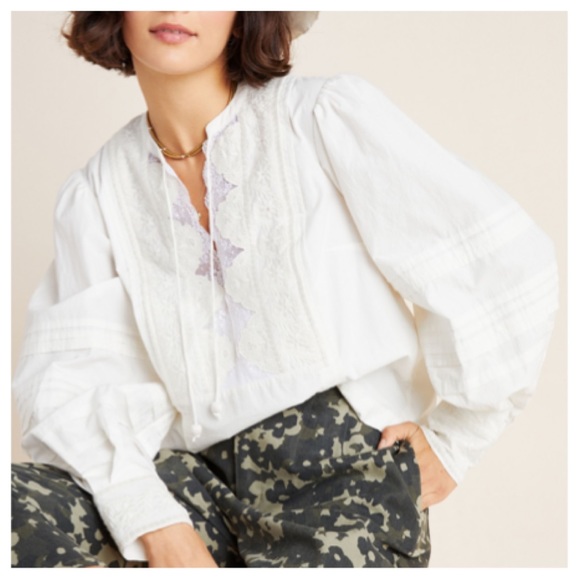 Anthropologie Tops - Anthropologie Delilah Pleated Lace Peasant Blouse